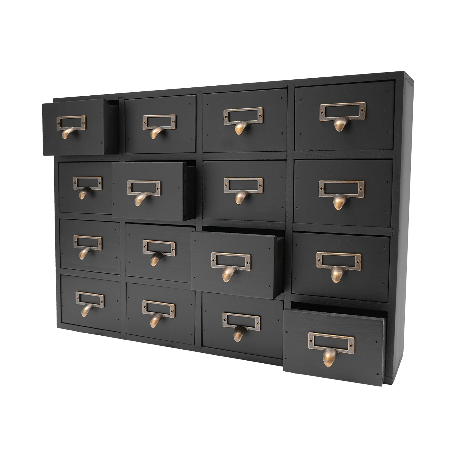

16-Drawer Desk Apothecary Cabinet, Wood & Metal for Organizing Herbs, Cables & Essentials