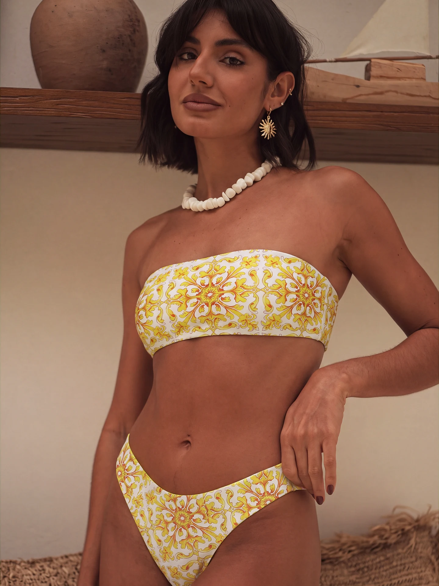 Vintage Printed Bandeau Biquini Women's Separate Swimsuit Fashion Mujer Low Waist Bikini Swimwear Sexy Female Vacation Beachwear