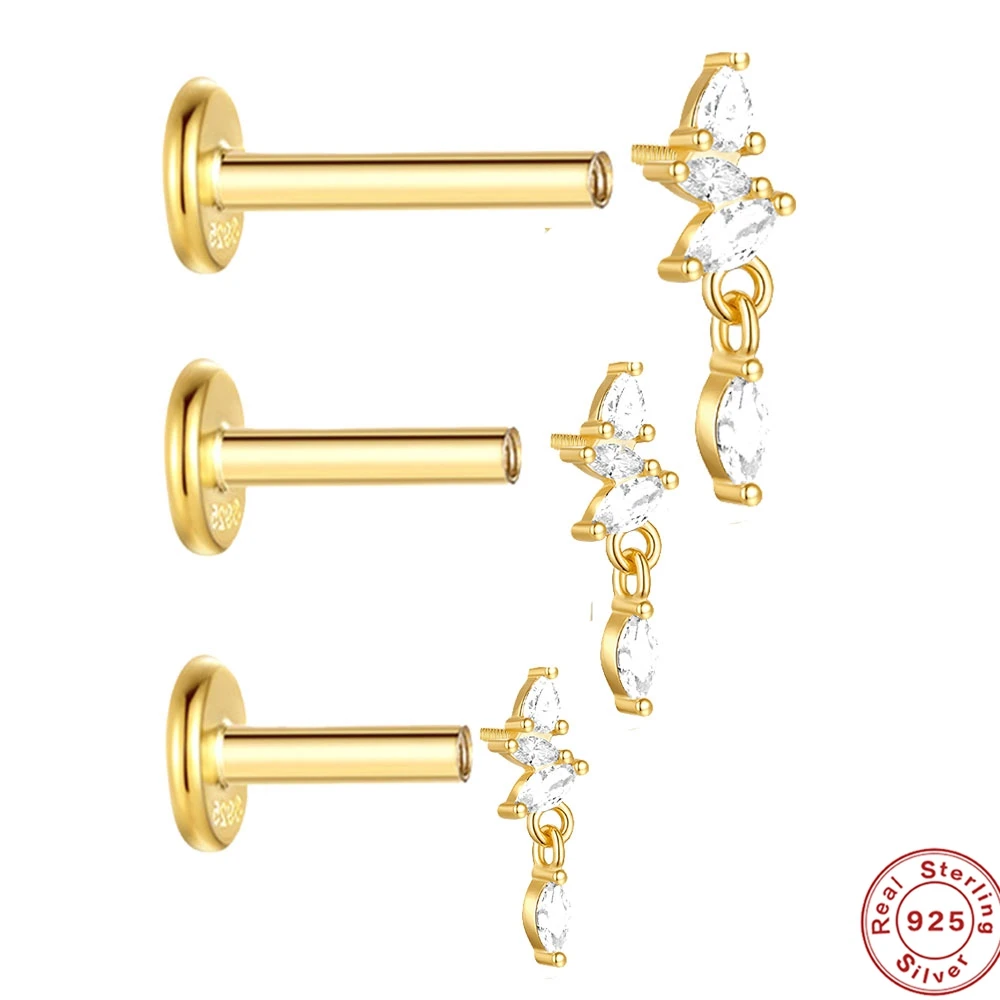 AIDE 5/6/8mm Ohr Nadel Flachkopf Knorpel Piercing Ohrstecker Weibliche Plata 925 Sterling Silber Zirkon Mode Ohrstecker