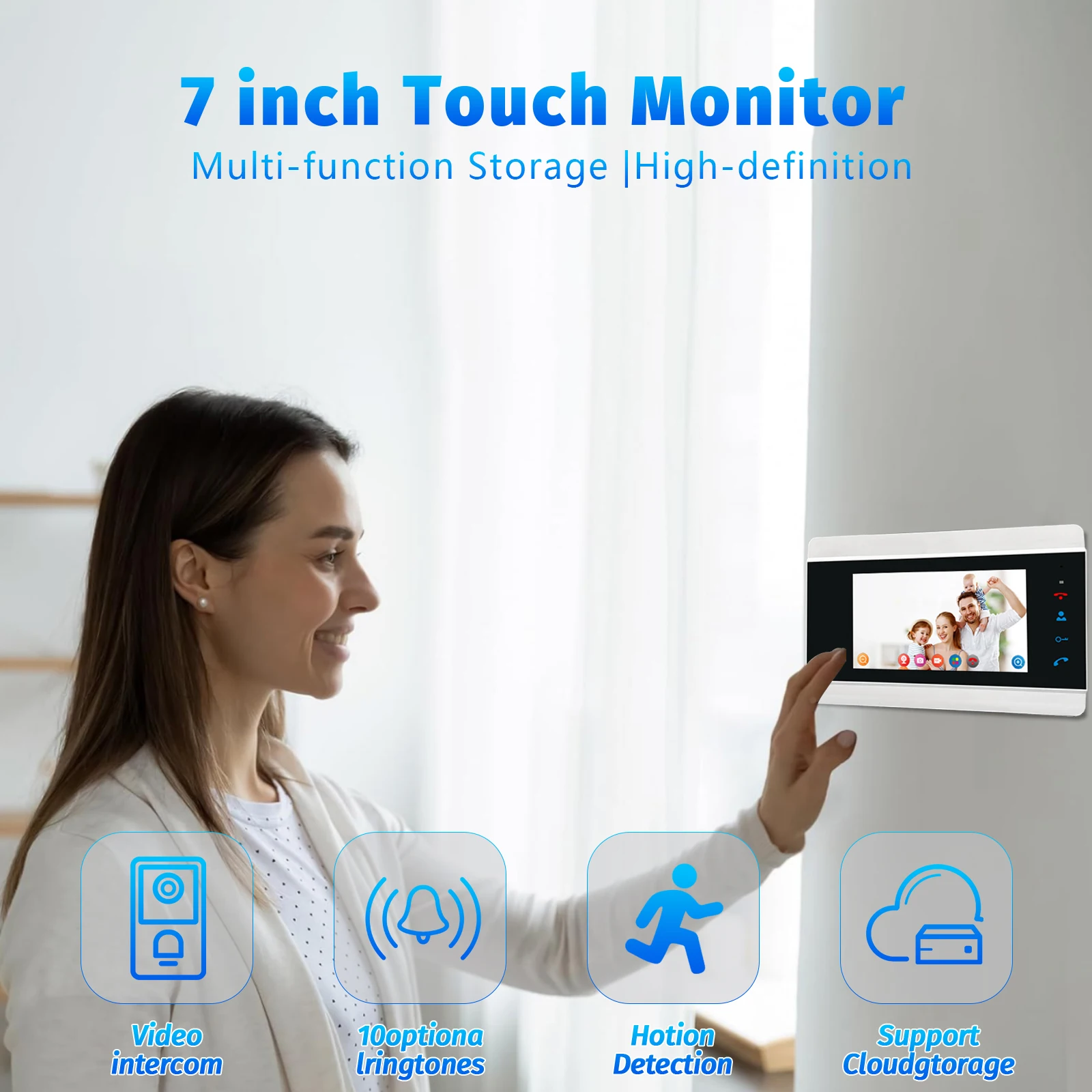 Tuya Smart 7'' Touchscreen Video Intercom Pro for Apartment, 1080p Night Vision + Human Detection, WiFi Door Entry System