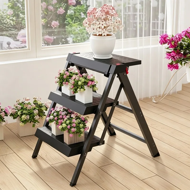 Household Folding Step Stool Aluminum 3 Steps Ladder Miltifunctional Flower Stand Ladders Home Furniture Decoration Side Table