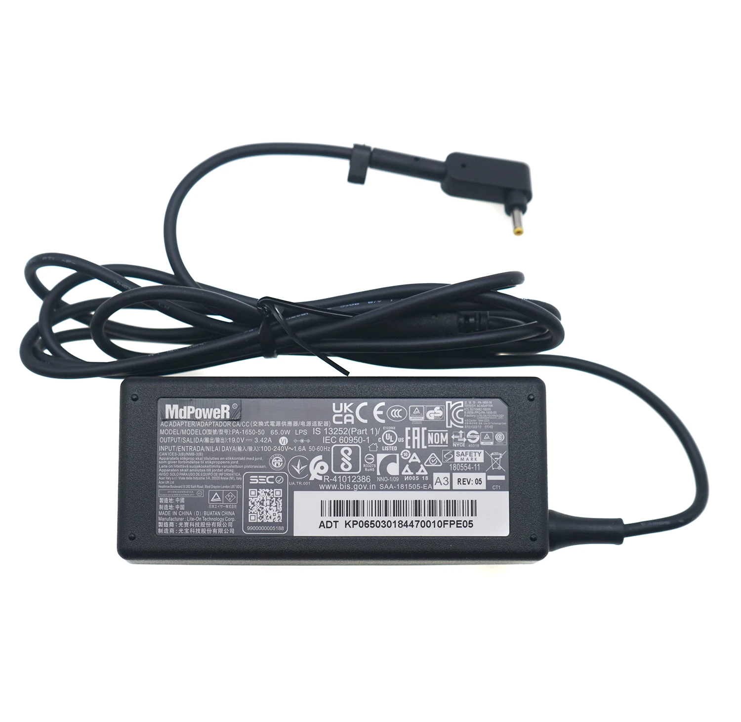 

Оригинальное зарядное устройство LITEON PA-1650-50 19 В 3,42 А 65 Вт 3,0x1,0 мм для ноутбука ACER, блок питания A18-065N3A