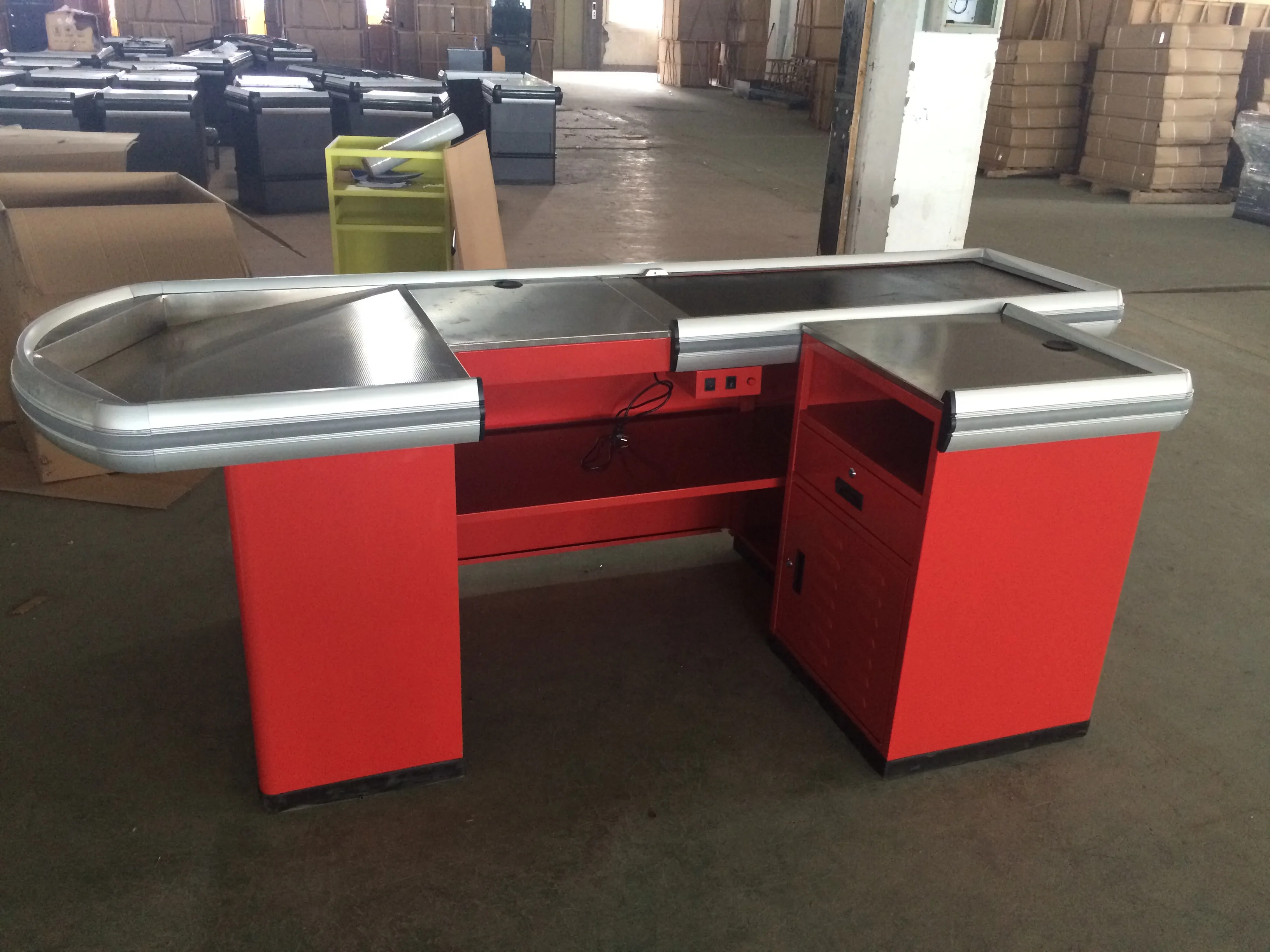 Supermarket Display Cheap Price Customized Metal Cashier Counter Electronic Supermarket Checkout Counter