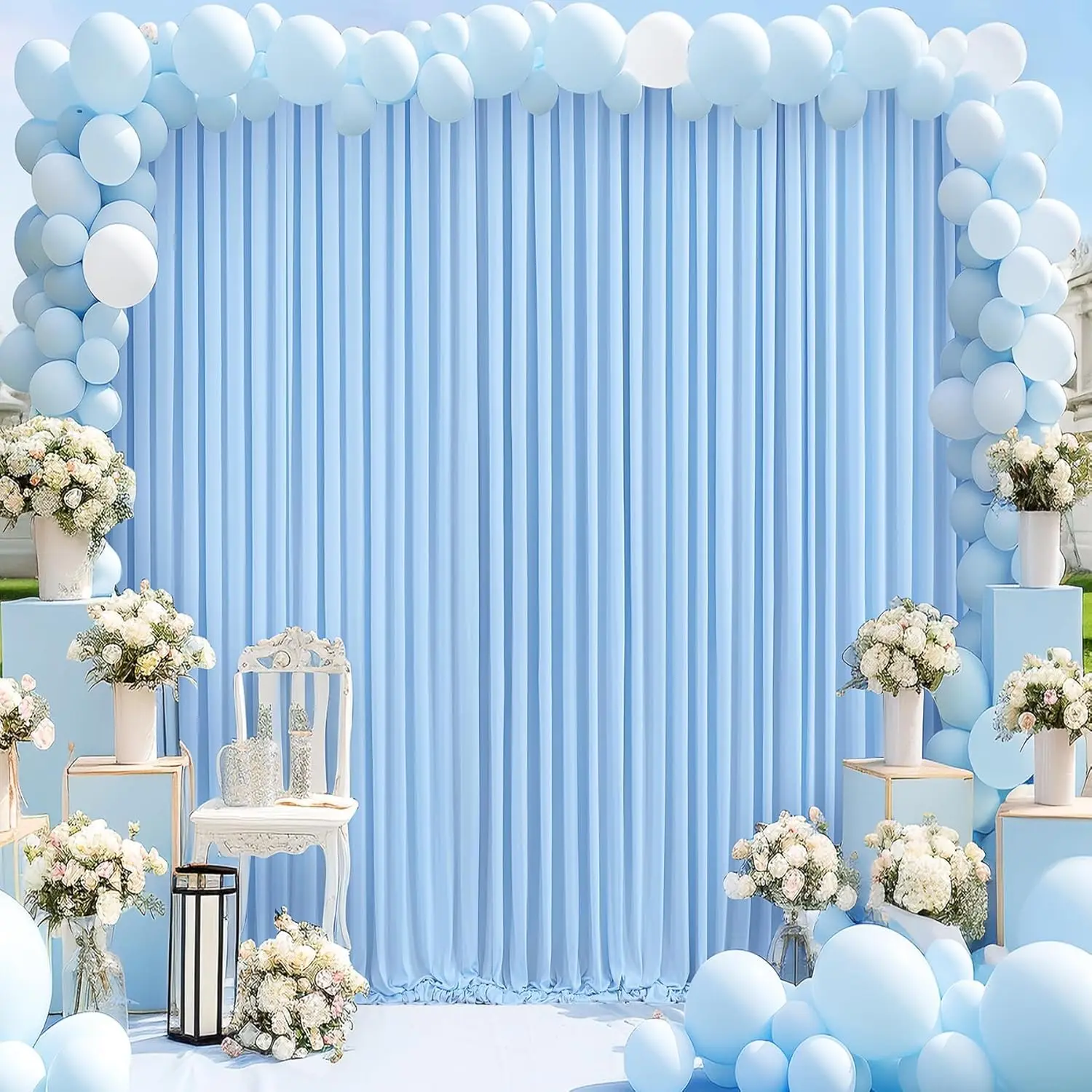 Blaue Vorhänge mit Party-Hintergrund, Stabstoffvorhänge, Stoff-Hintergrundvorhänge, 5 x 7/8/10 Fuß, 1/2 Panel – Detail 2
