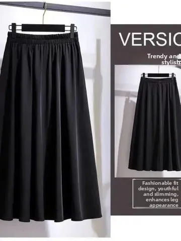 

plus Size A-Line Midi Skirt Summer Casual High Waist Belly Covering Draped Mommy Style Korean Version Polyester Fiber