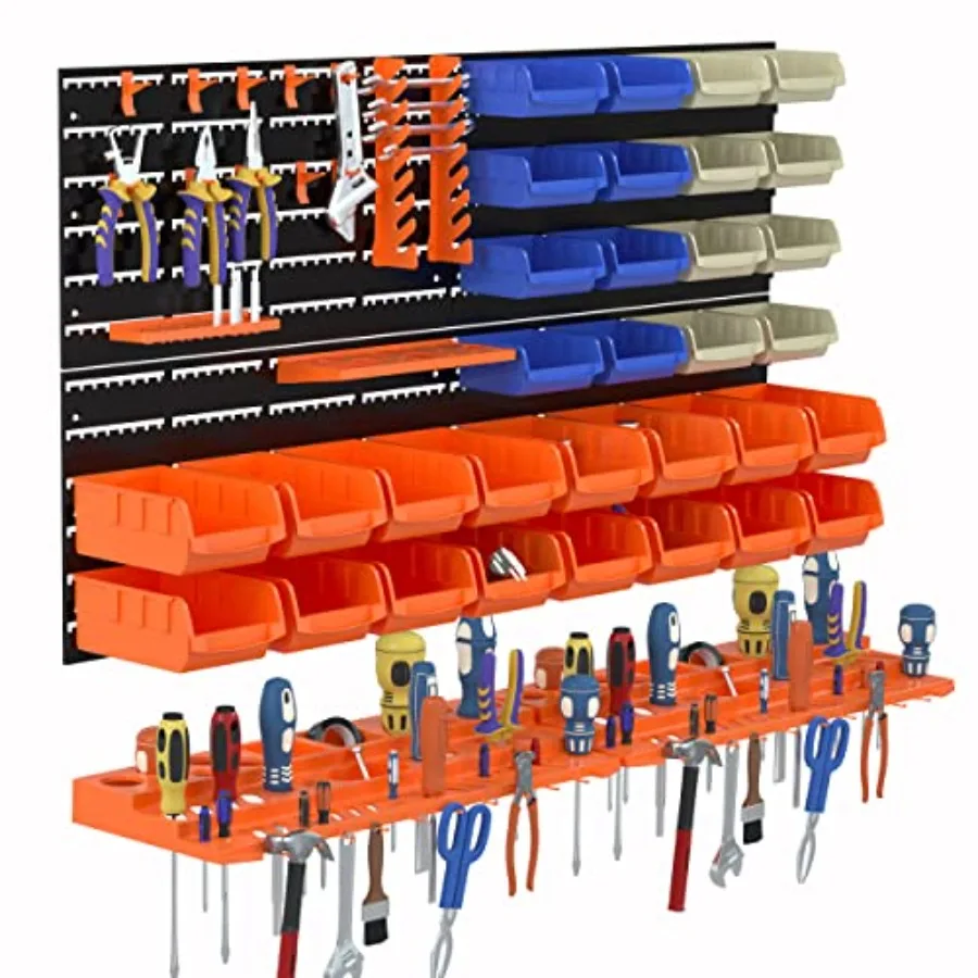 

52PCS Wall Mounted Storage Bins Garage Storage Drawers with 4PCS Wall Mounting Peg Boards Workshop Parts Rack Container Tool Or