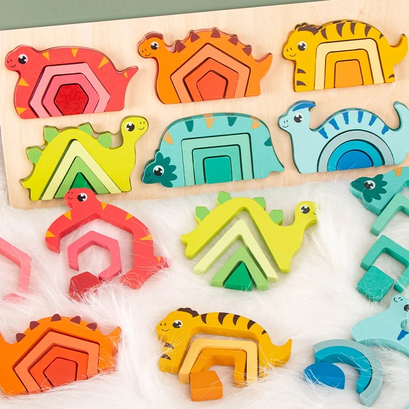 

Wooden Dinosaur Color Shape Matching Early Education Puzzle Toys -Training for Kids Over 3 Years Old, Hand-Eye Coordination