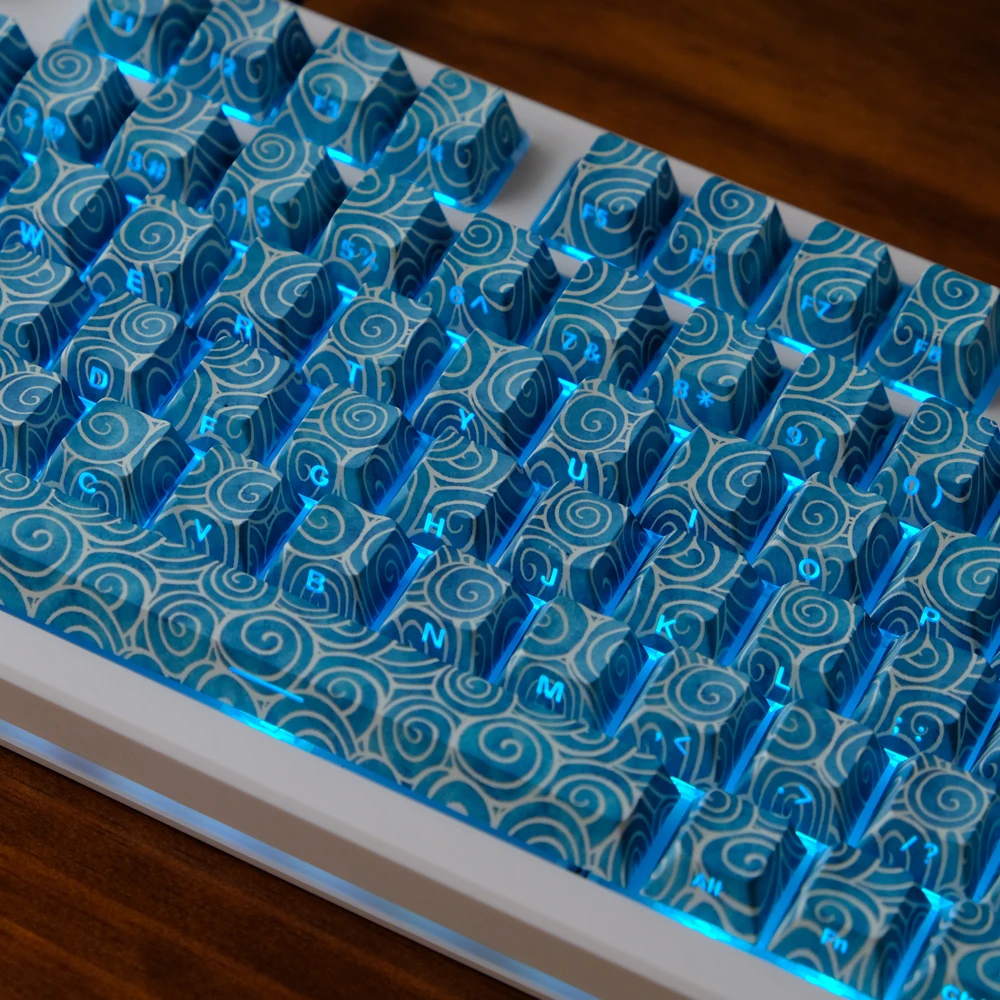 1 set Blue Swirl Keycap Side Print Backlit Keycaps Cherry Profile PBT Double Shot KeyCap voor MX mechanisch speltoetsenbord