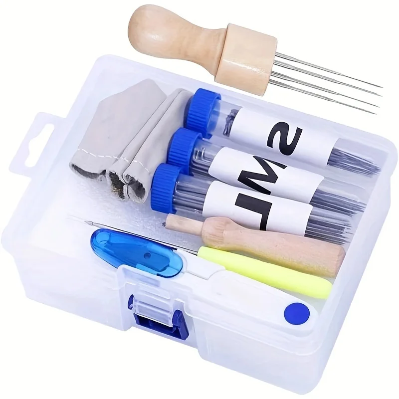 72Pcs Wool Felt Kit With 3 Sizes Felting Needles Wooden Handle Wool Felt Tool Small Plastic Scissors DIY Wool Felting Set