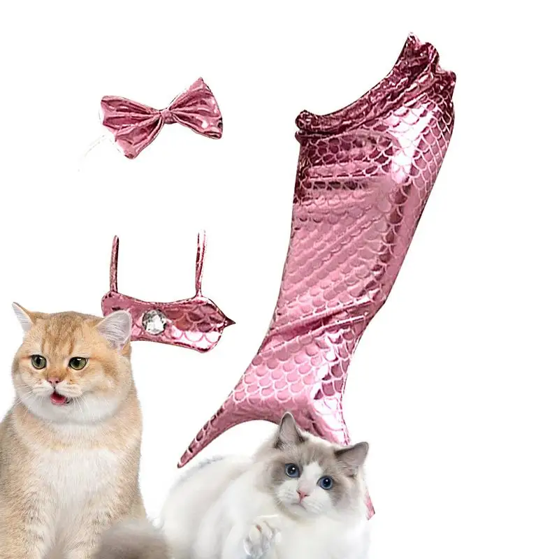 Cat Mermaid Costume Creative Funny Dog Cosplay Costume With Bow Headband And Halter Neck Top Kitten Outfit for Puppy and Cats,