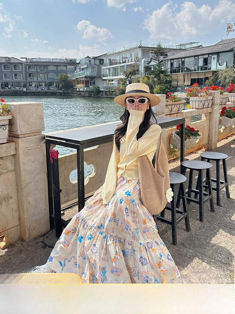 

Gold Su One fiti High Waist A-Line Skirt Women's Spring Autumn Korean Sle Chic Versatile Cotton Umbrella Skirt