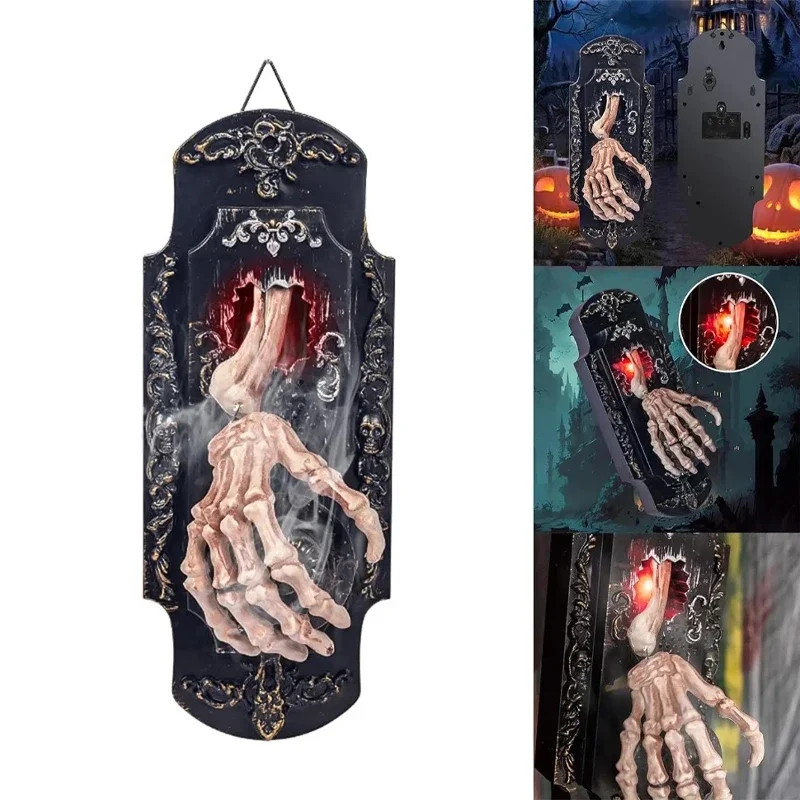 Halloween Spooky Doorbell Sensor Spray Door Lock Luminous Audible Touch Sound Induction Venue Layout Haunted House Skeleton Hand