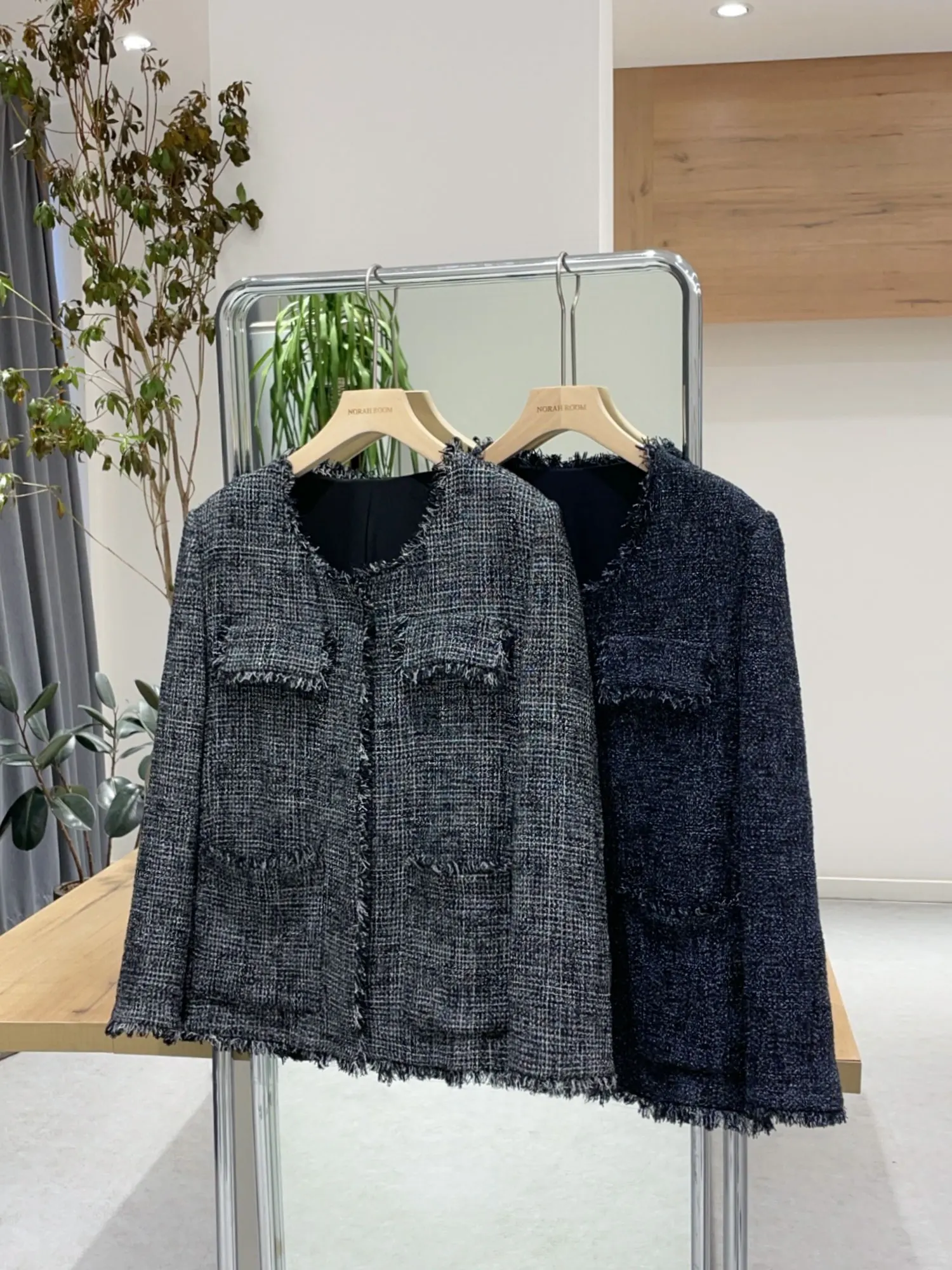 Nok Xiaola Authentic Spring 2026 round Neck Fragrance Style Jacket High End Brand Eyelash  Polyester Cotton Blend Coat