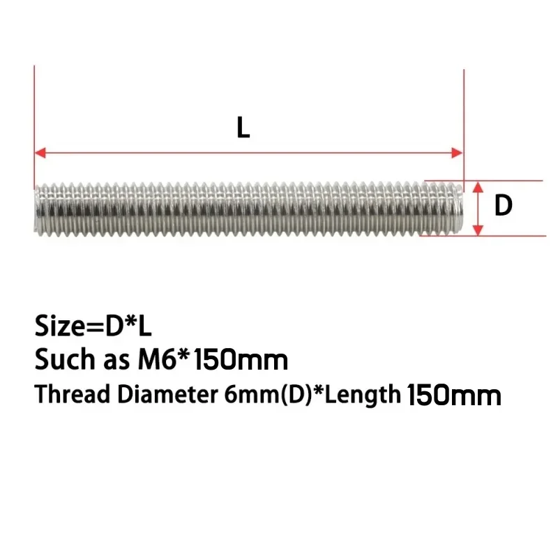 M2M2.5M3M4M5M6M8M10M12 304 Stainless Steel Full Thread Bar Bolt Wire Threaded Rod Stud Tooth Stick DIN975 Length 150~500mm