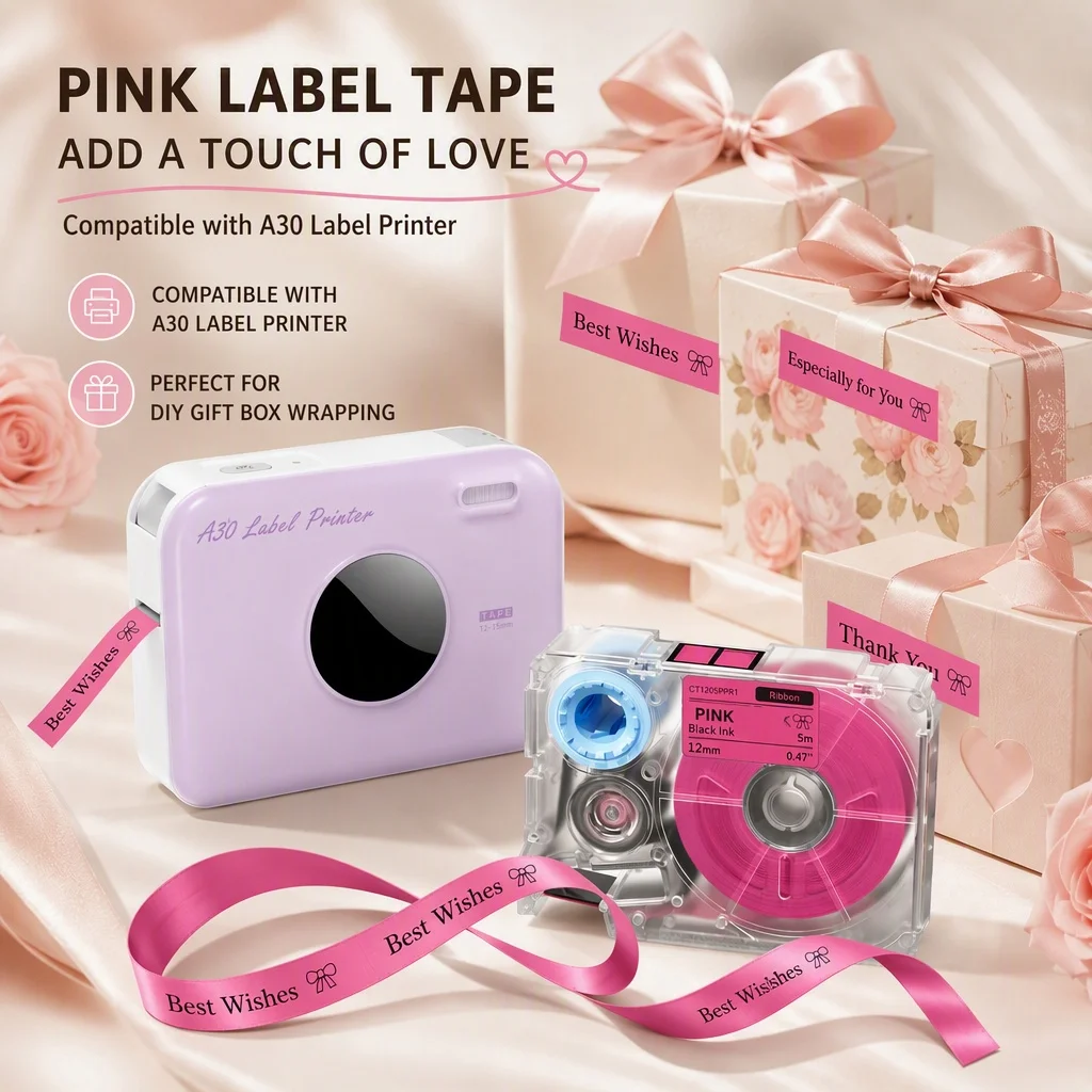 A30 Gift Ribbon Printer Bluetooth Small Label Maker Machine with Tapes Print Custom Text And Icons For Gift Decorations DIY