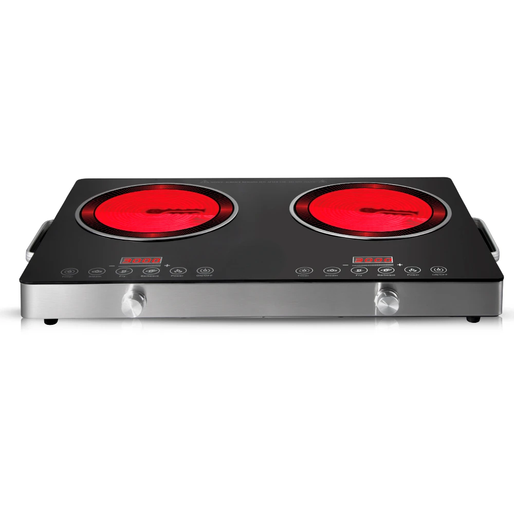 Portable electric cooker double burner crystal plate 7000 watt touch control safe