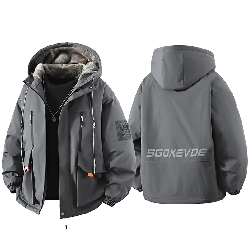 

Winter Fashion Trend Hooded Jacket Men's Casual Loose Warm Coat Outdoor Thickened Windproof Jackets Solid Color Cotton Clothes
