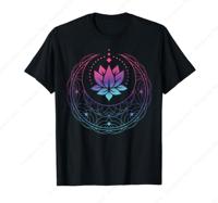 Lotus Flower Stargazer Bohemian Aesthetic Crescent Moon T-Shirt for Men Women Cotton 100% Summer Tops