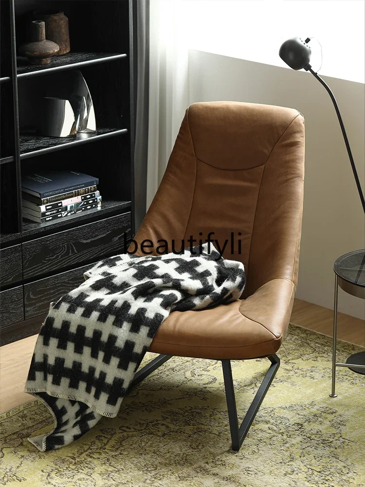 Nordic light retro style imported leather waterproof and anti-fouling technology cloth ancient reclining chair lazy single sofa