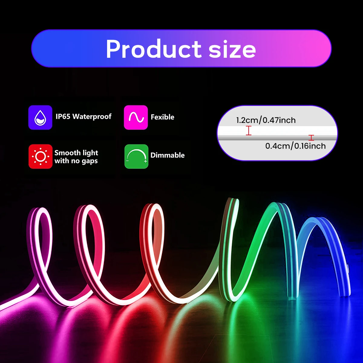 Neon Rope Light , Flexible Indoor/Outdoor Lighting Strip, Multi-Color & Remote Controlled, Waterproof For Home Decor, Partie