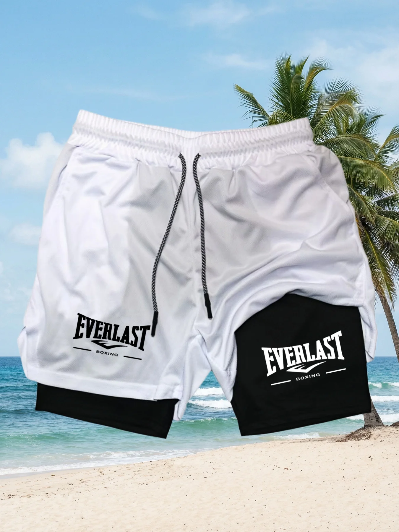 Pantalones Cortos Deportivos para Hombre, EVERLAST, Diseño de Doble Capa, Secado Rápido, para Baloncesto y Running