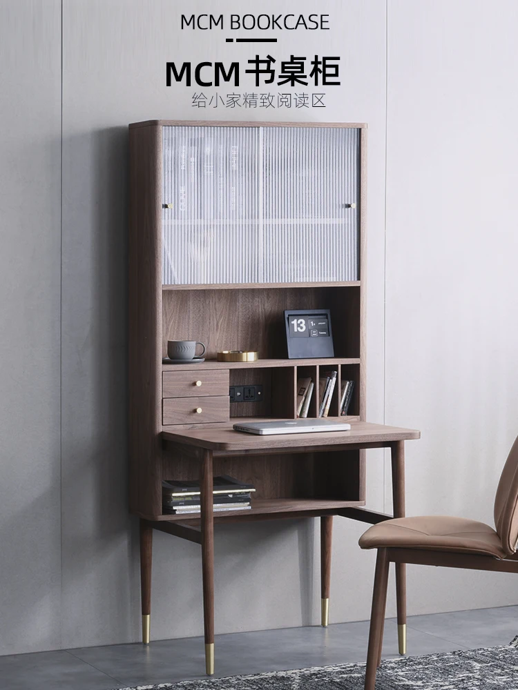 Nordic Desk Bookshelf Integrated Desk Combined Bookcase 80cm Small Apartment Writing Computer Desk Home