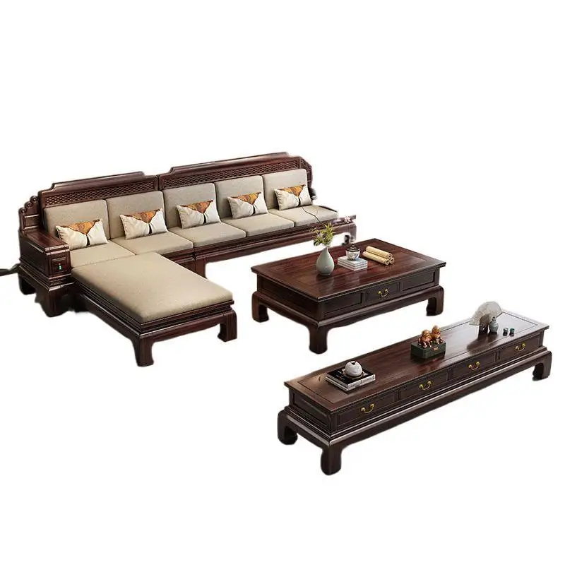 New Chinese-style solid wood sofa living room household size antique concubine winter and summer dual-purpose villa furniture