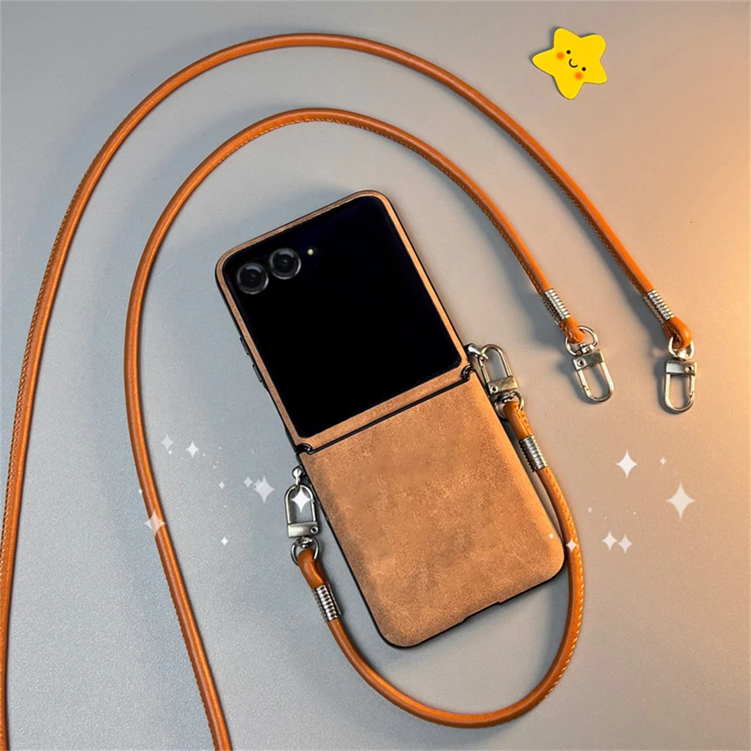 Coque de téléphone marron Simple de luxe avec bracelet en cuir pour Motorola Razr 50 Ultra 50ultra Razr60, coque arrière antichoc Coque de téléphone marron Simple de luxe avec bracelet en cuir pour Motorola Razr 50 Ultra 50ultra Razr60, coque arrière antichoc