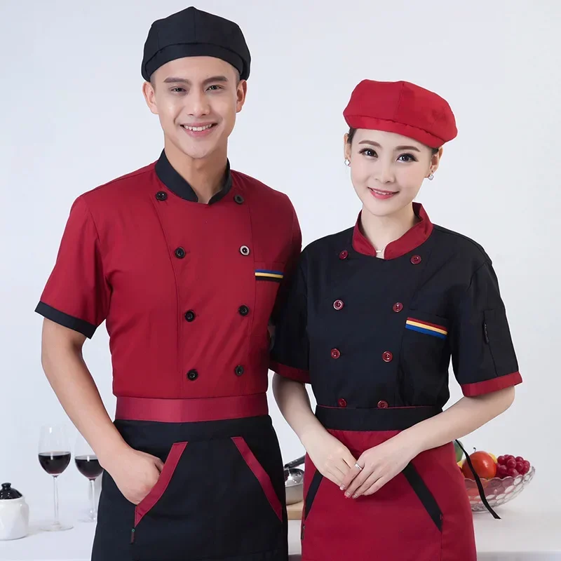 Unisex Cozinha Chef Uniforme, Restaurante Chef Jaqueta, Chapéu, Conjunto de avental, Respirável, Double Breasted Tops, Padaria, Serviço