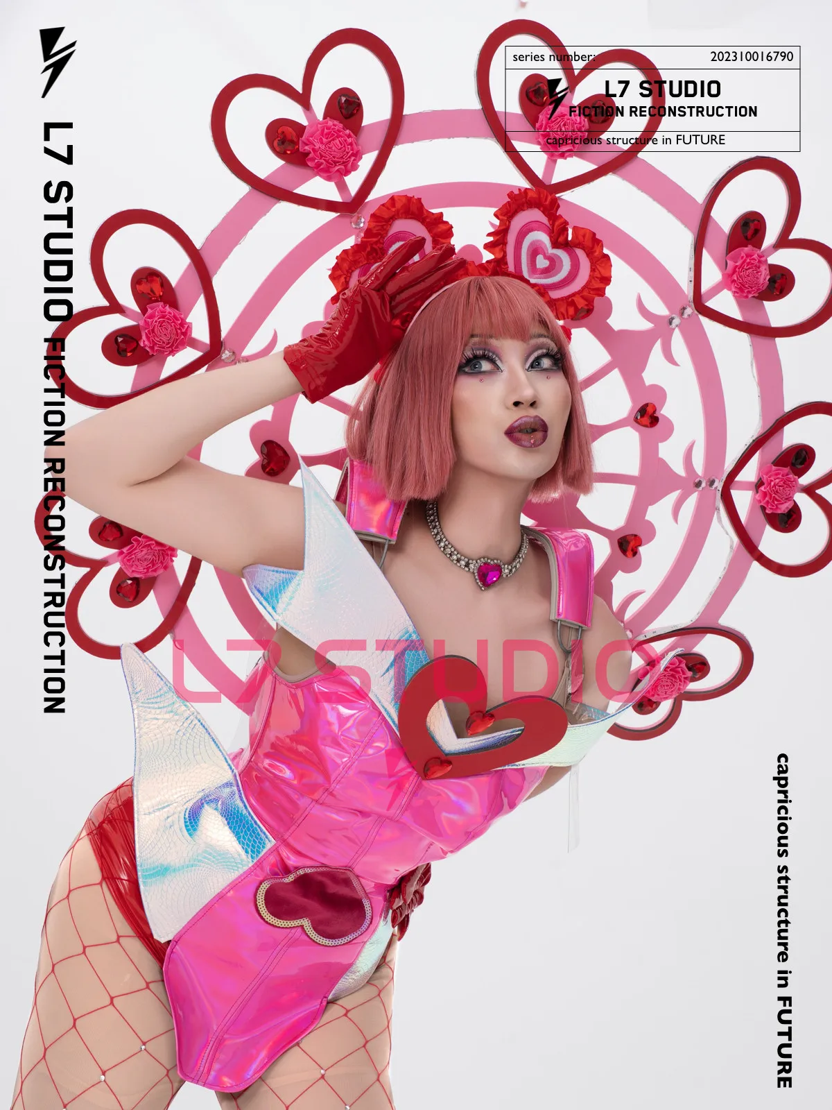 Pink Laser Love Circus Performance Dress Cute Color Contrasting Love Style Jumpsuit Sweetheart Style Bar GOGO Stage Costume