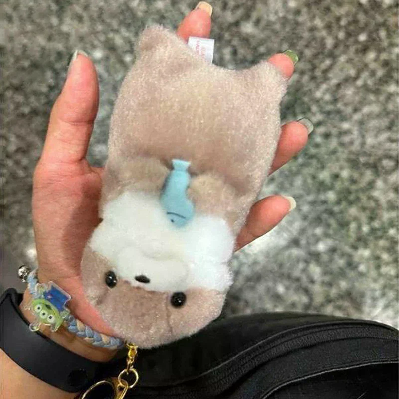 Cute Otters Holding Fish Plush Keyrings Lightweight Hanging Pendant Props For School Bag Key Wallet view 5