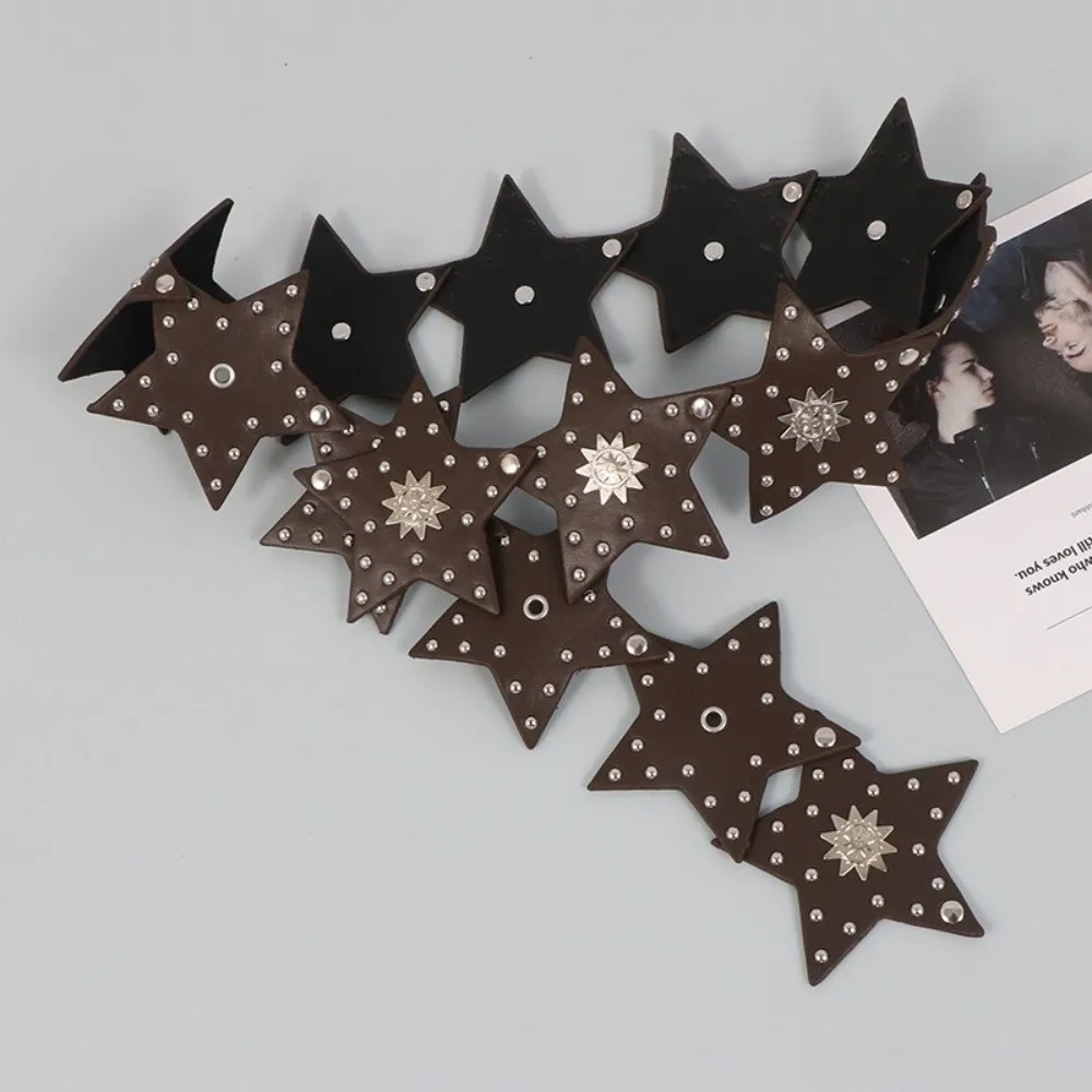 Trendy Retro Star Patchwork Belt Five-Pointed Star Wide Punk Belt PU Leather Gothic Belt for Women