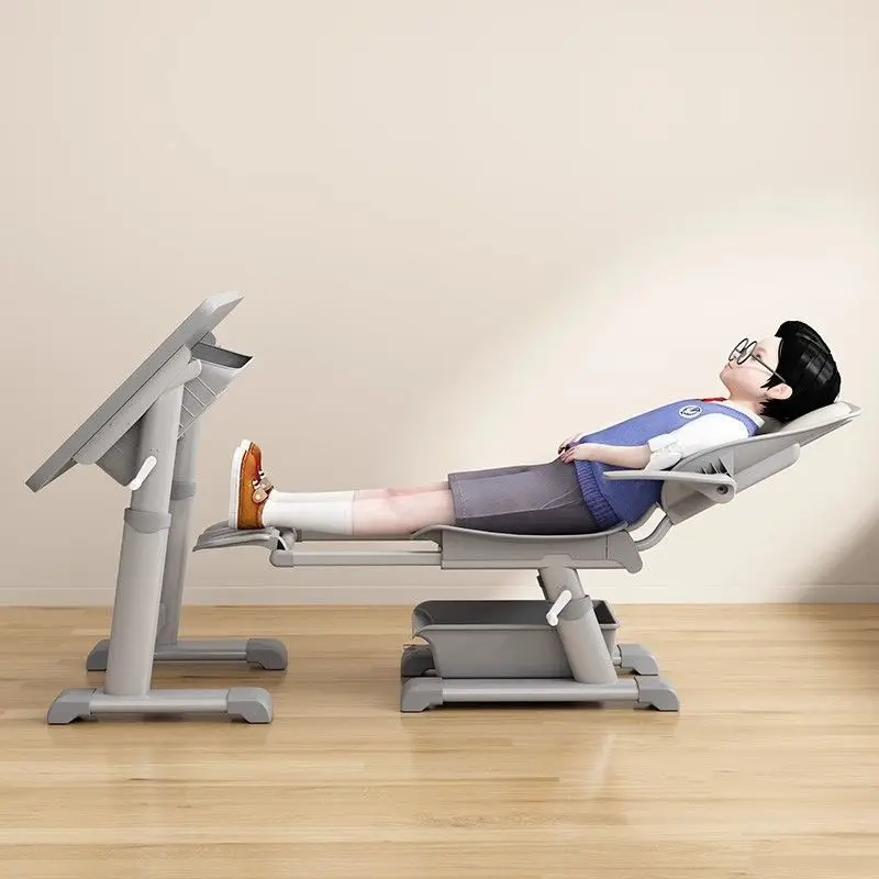 Estudantes, mesas e cadeiras para almoço, salas de aula, mesas e cadeiras reclináveis e elevatórias