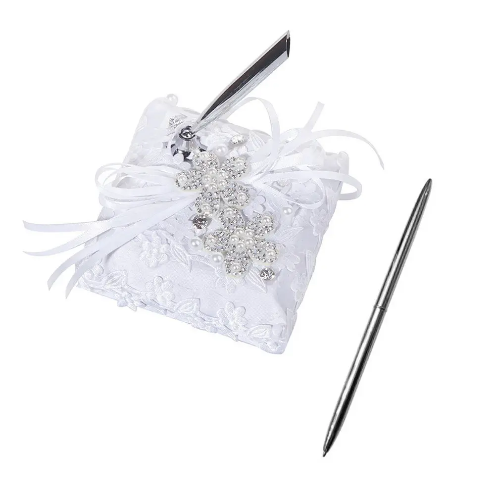 Rhinestone Tassel Ribbon Pen Stand Elegant Flower Design Party Pen Holder Wedding Engagement Decoration Water Drip