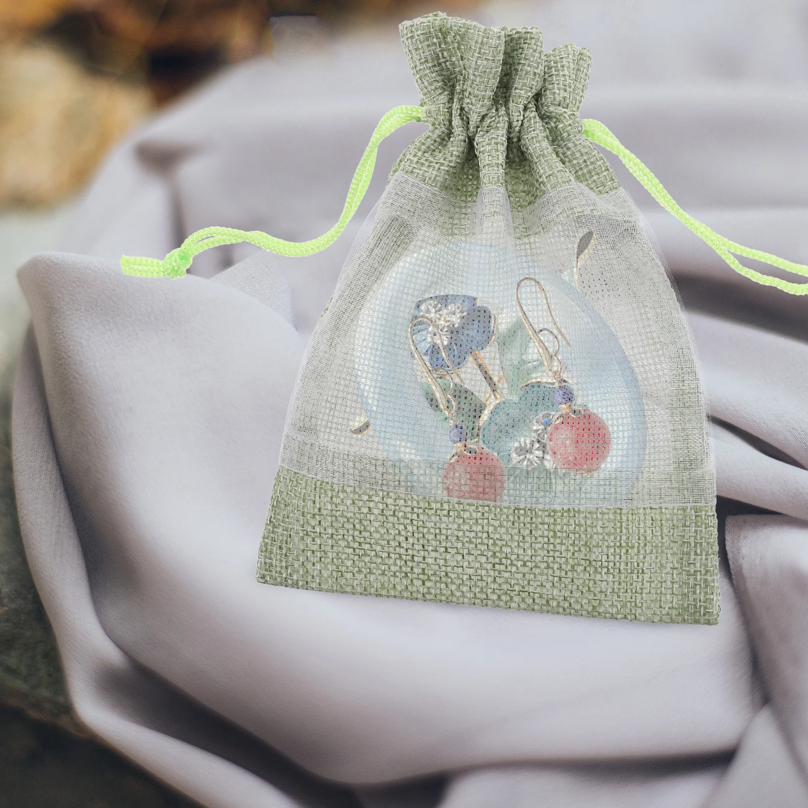 

10 pcs Green Lavender Mesh Drawstring Bags Clear Window Storage Pouches Small Organizer Travel Aromatherapy Jewelry Bag