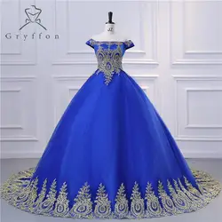 หรูหราชุดเดรสปาร์ตี้ใหม่ Quinceanera ชุด Elegant Off Shoulder Prom ชุดไปงานเต้นรำจริงภาพคลาสสิกลูกไม้ Vestidos กับรถไฟ