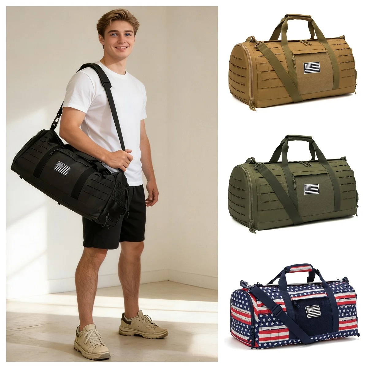 10.57gal Tactical Duffle Bag For Men Spacious Gym Fitness Workout Bag With Independent Shoe Pocket Laptop Compartment Sport