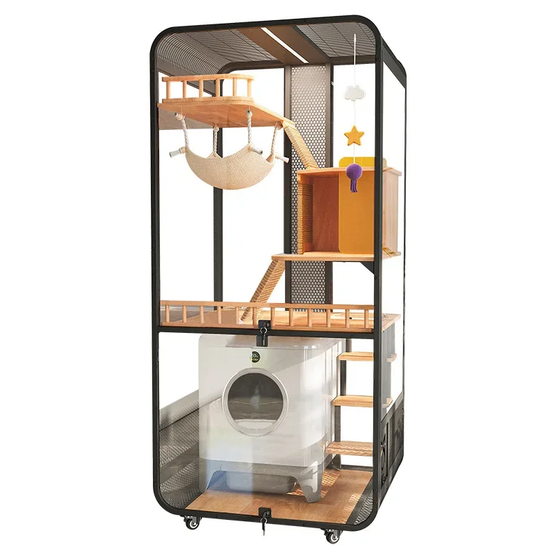 Cat villa pet cabinet, solid wood large cat cage can be placed in cat litter box bag installation large space
