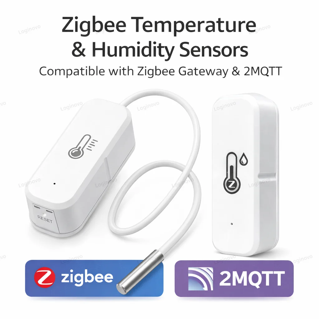 Zigbee Temperature Humidity Sensor with Optional External Probe Works with 2MQTT Alexa Google Assistant for Freezer Fish Tank