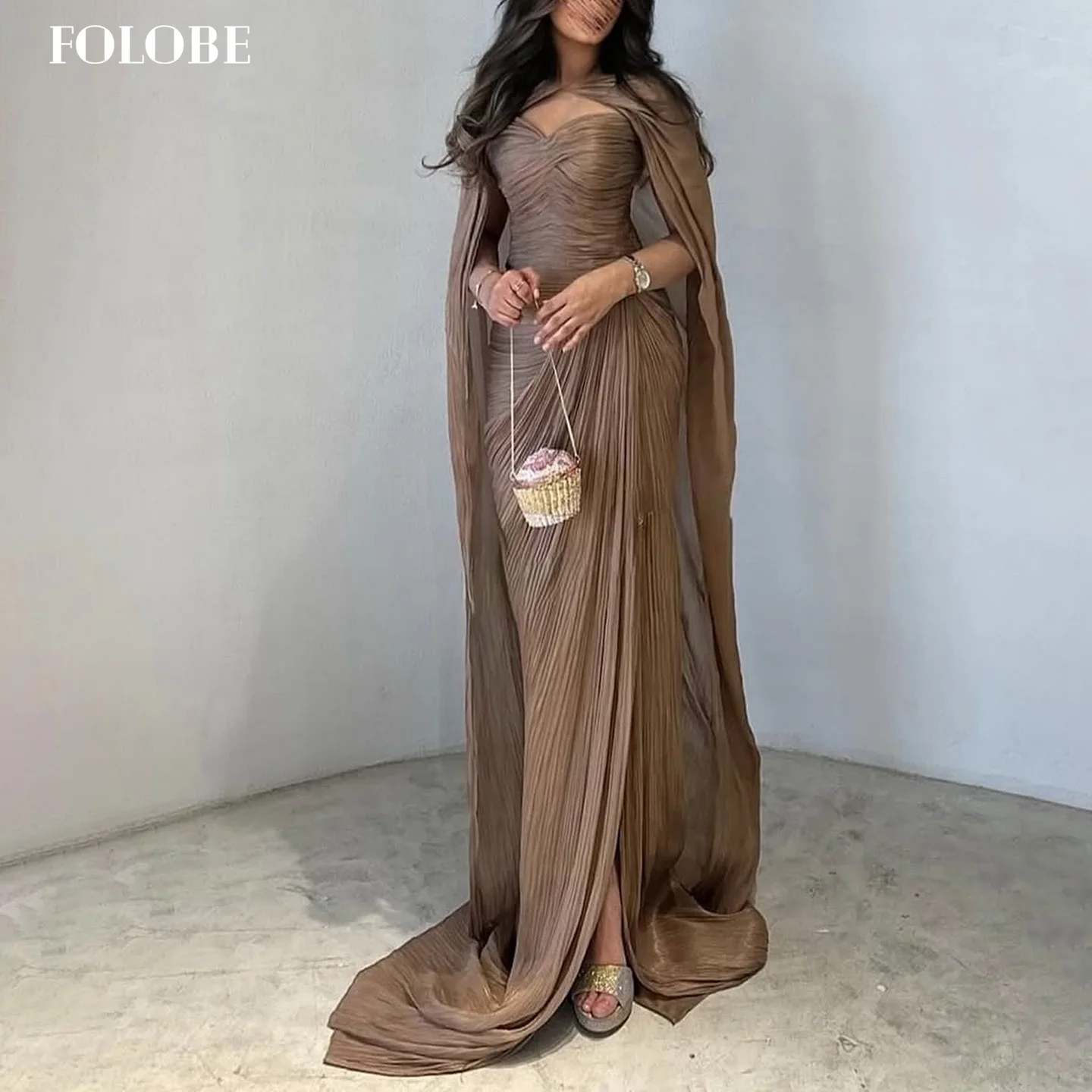 

FOLOBE простое коричневое вечернее платье макси с русалкой и накидкой для свадебной вечеринки, торжественное платье для выпускного вечера, вечернее платье в Дубае по индивидуальному заказу