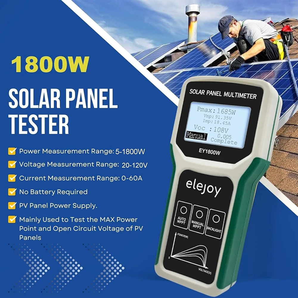 Smart MPPT Tools For Testing Solar PV Panel Data & Troubleshooting, EY1800W Detection Maximum Power Point Power/Voltage/Current