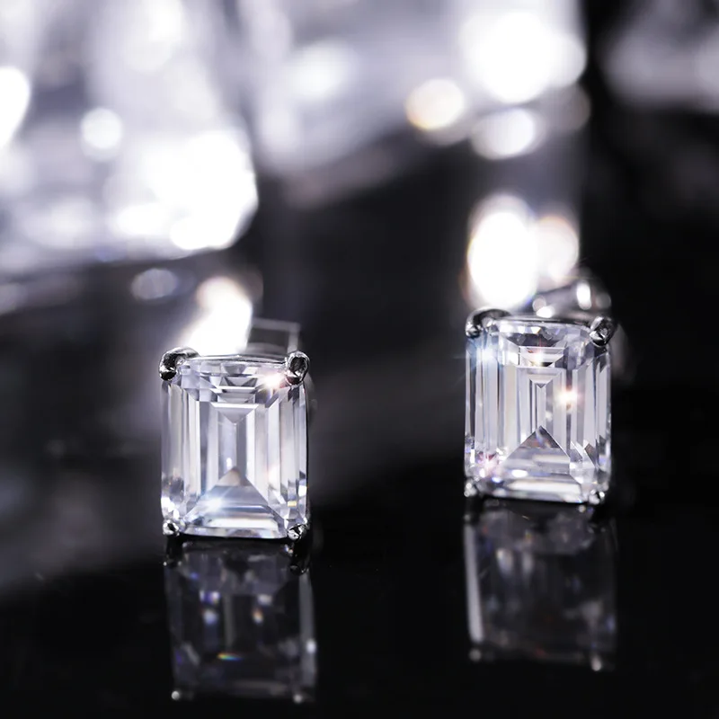 

2023 New S925 Silver High Carbon Diamond Earrings Cut Square Zircon Earrings Simple Female