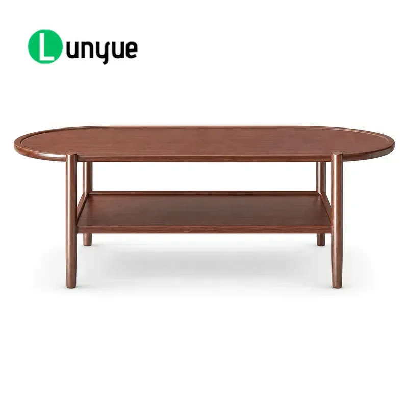 Modern Oval Coffee Table with Shelves Ash Veneer Solid Ash Legs E1 Grade Durable Living Room Executive Lounge Household