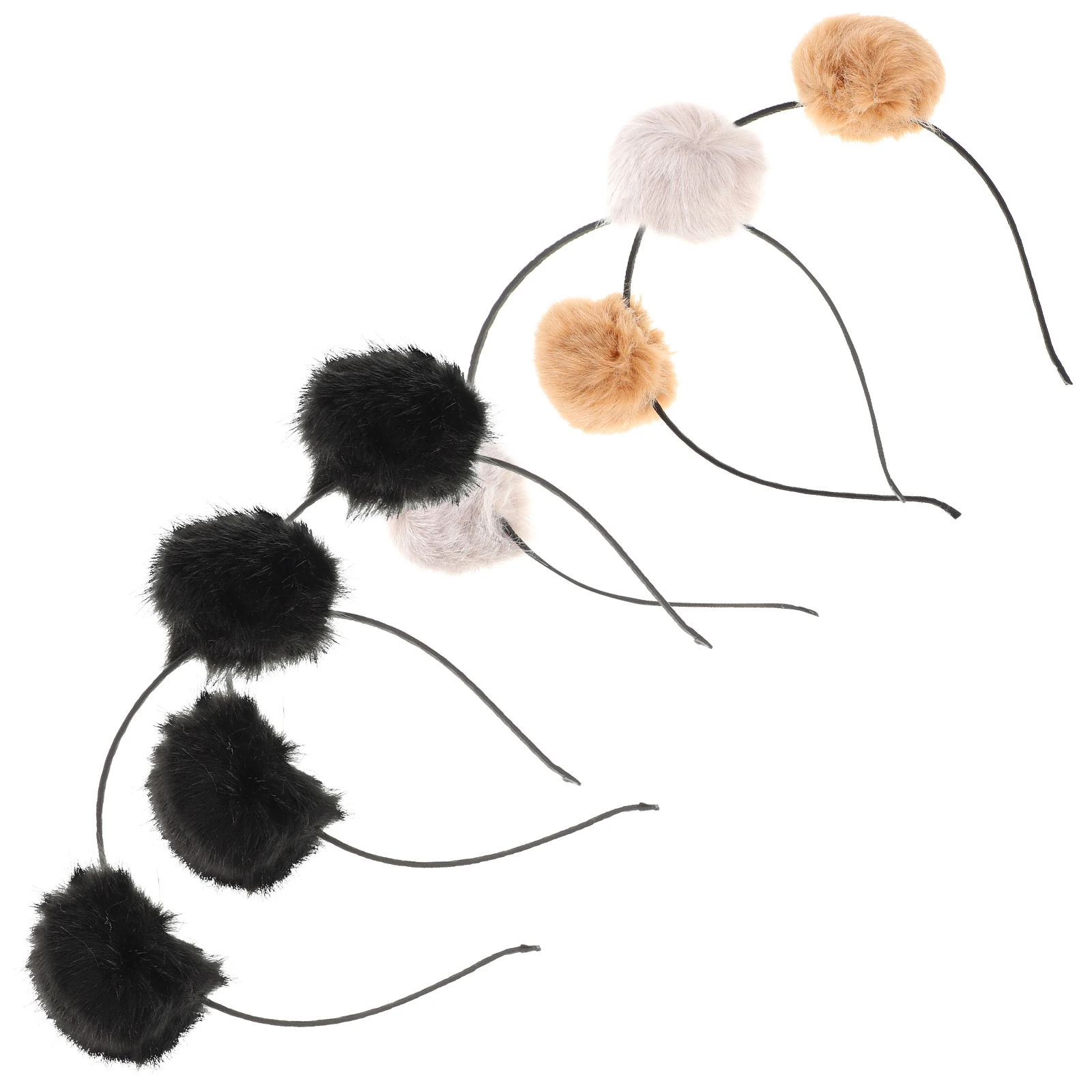 

4Pcs Furry Headband Panda Ears Pompom Accessories Girls Kids Ball Hoop Band Christmas Cosplay Party Gift