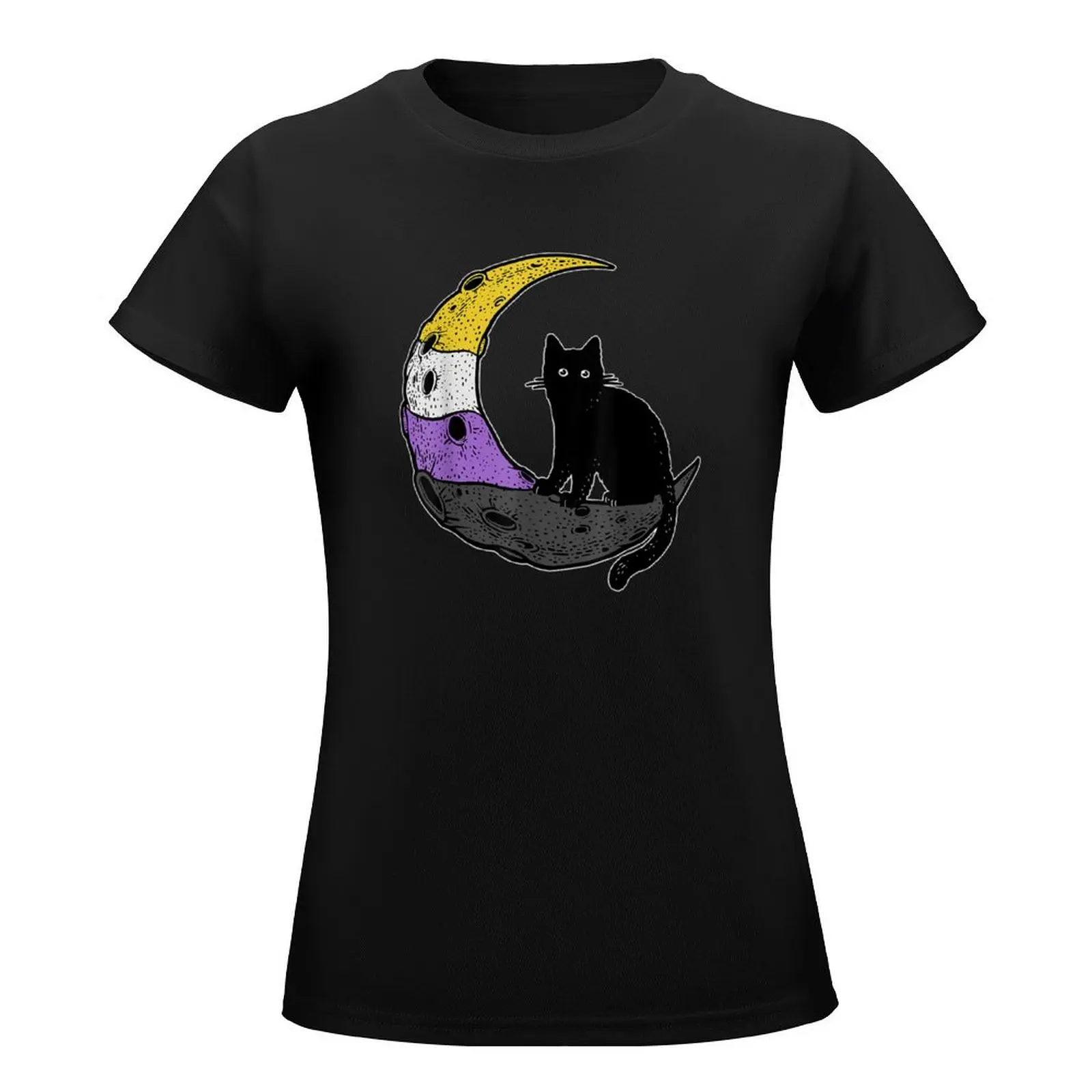 Nonbinary Moon Space Cat LGBT Pride with NB Non-Binary Flag T-Shirt customizeds Blouse T-shirts for Women