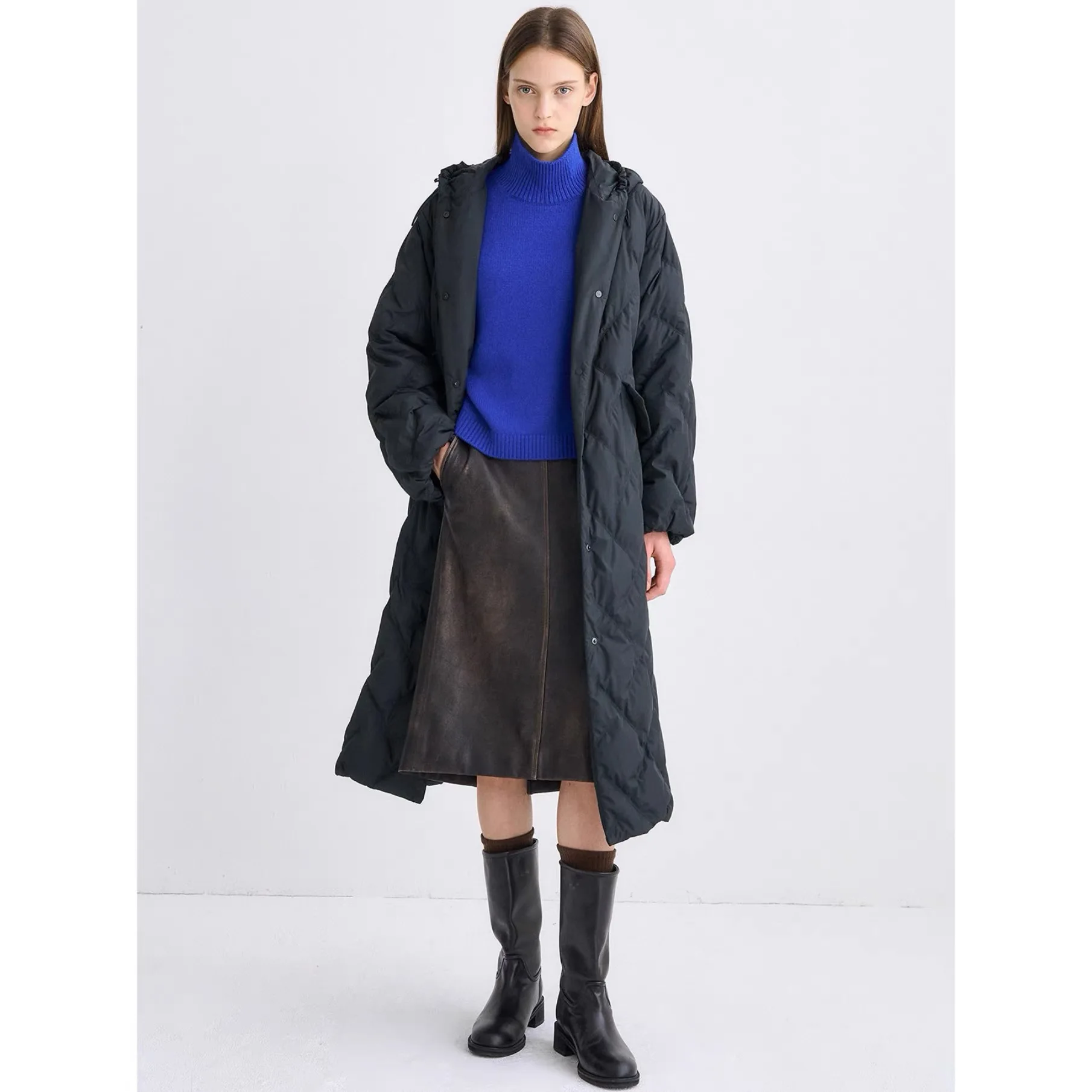 

Thiened Long Goose down Jaet Casual Hooded Varng Sle Commute Faion TIM25 Winter Women's Windbreaker Coat