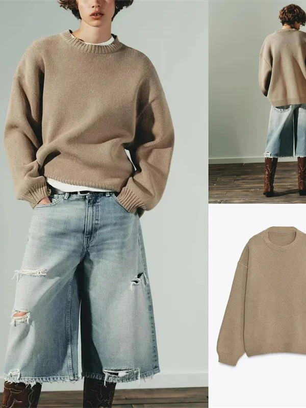 

Faionable Loose Knitted Long Sve round Ne Pullover Women's Top New Arrival Autumn Commute Sle Simple Design