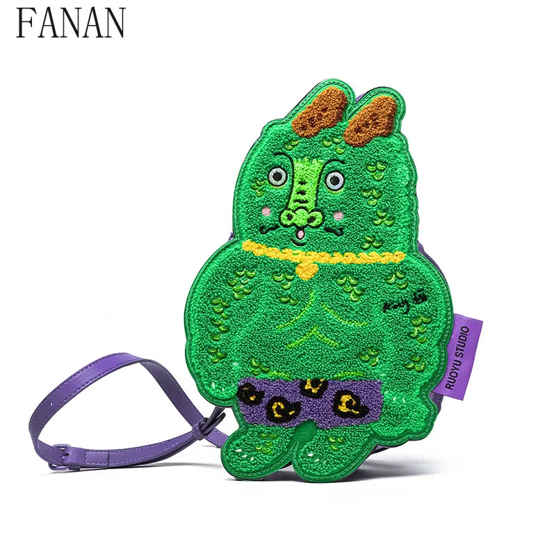 Women's Bags Sweet and Cute Original Design Purple Aura Dragon Casual Embroidered Kawaii Girls Crossbody Bag