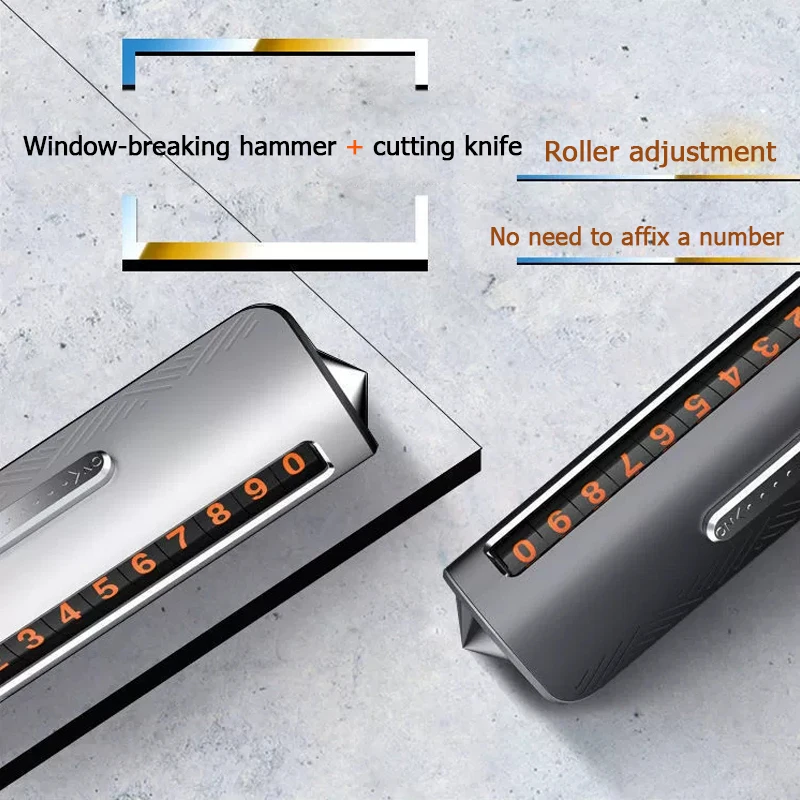 1 قطعة علامة وقوف السيارات المؤقتة المعدنية متعددة الوظائف ثلاثة في واحد نافذة مكسورة سلامة المطرقة القاطع سيارة تتحرك لوحة رقم الهاتف
