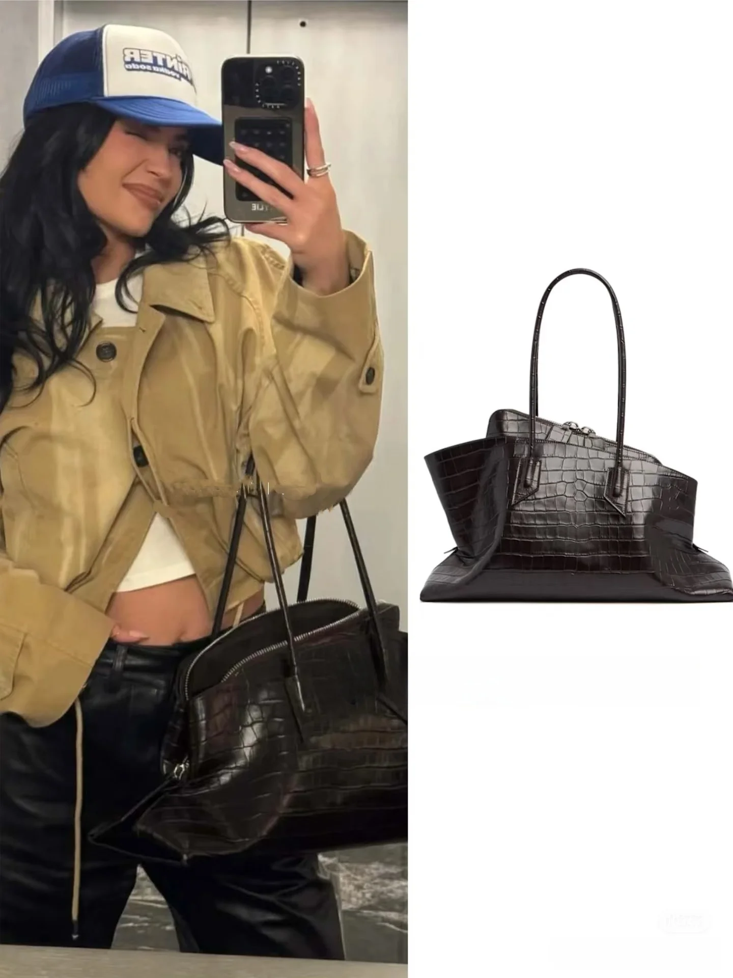 

High Quali Leather Tote Bag Commuter Large Capaci oulder Handbag Casual Simple Sle Double Strap Zipper Closure